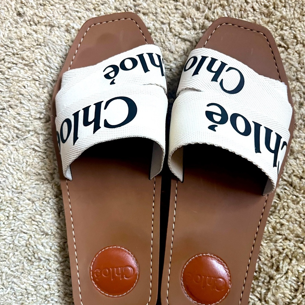 Chloe woody slide sandals white